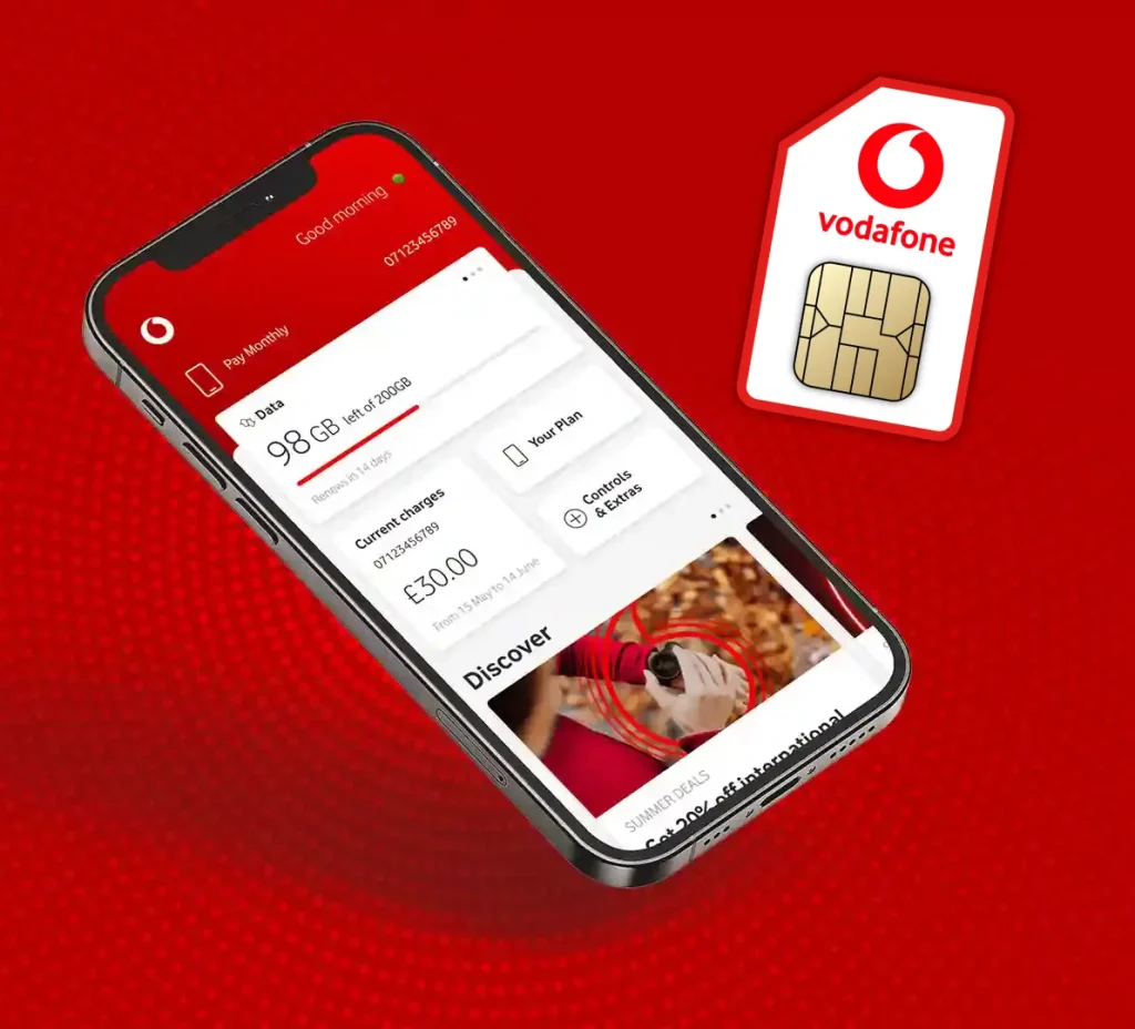 سیم کارت ودافون انگلیس به همراه پنل مای ودافون | My Vodafone